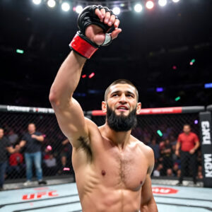 Khamzat raising his hand after a UFC victory